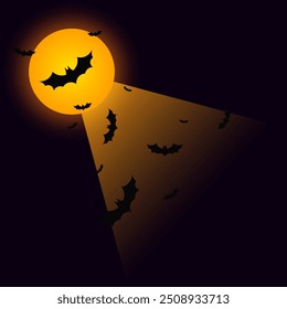 Full moon and flying bats, Halloween background, vector illustration.