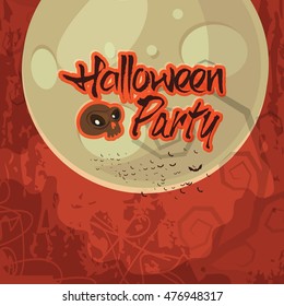 Full moon and flying bats for Halloween Festival. 