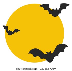 Full moon and flying bats isolated on white background