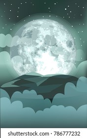 full moon fog background vector