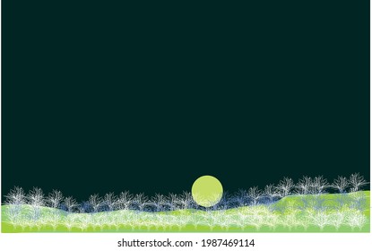 Luna completa y fondo verde oscuro del bosque