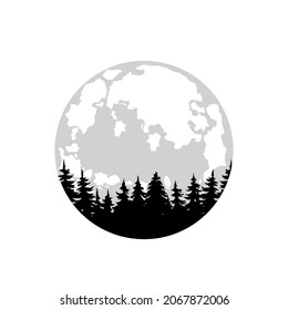 Full moon and forest vector illustration. wild nature symbol. full moon sign. Forest logo.