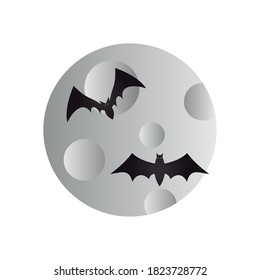 full moon and halloween bats around over white background, colorful design, vector illustration