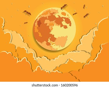 Full moon halloween night and cloud background vector