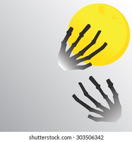 full moon and hand bone halloween card 