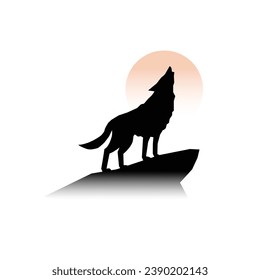 Vollmond mit Wolf Silhouette, Vektorgrafik