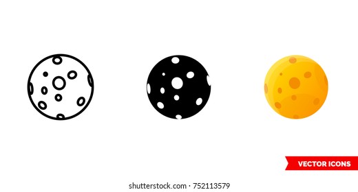 Full Moon Icon Of 3 Types: Color, Black And White, Outline. Isolated Vector Sign Symbol.