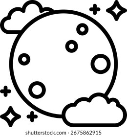 Full Moon icon, Black And White Outline Icon Vector.