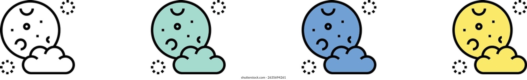 full moon icon. Outline, Green, Blue and Yellow Style Design Isolated On White Background