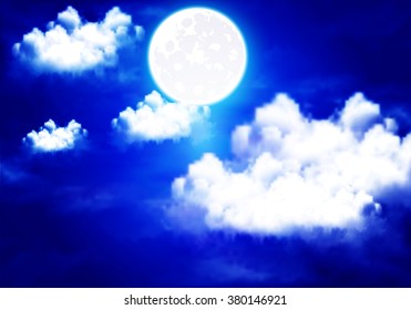 full moon illuminates the night cloudy sky