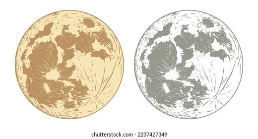 Full moon isolated with background - hand drawn vector illustration