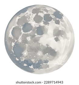 Full Moon Isolated Hand Drawn Painting Illustration