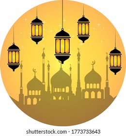 
full moon with lanterns design vector