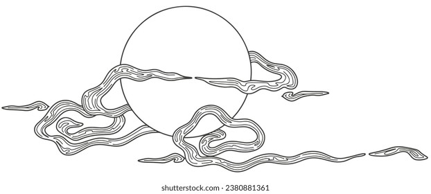 Full moon line art style vector illustration