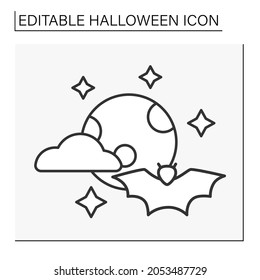  Full moon line icon. Clear sky. Nice weather. Halloween bat. Halloween concept. Isolated vector illustration. Editable stroke