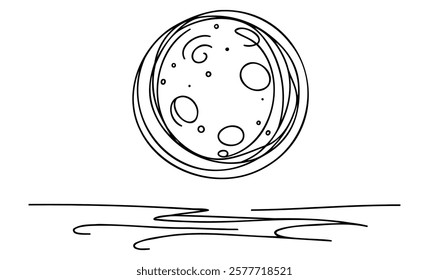 Full moon linear background. Hand drawn night sky. Vector illustration.