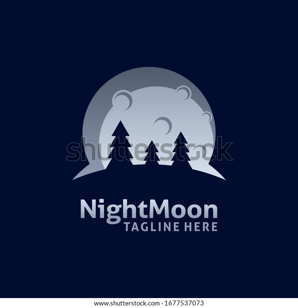 Full moon logo\
design with fir\
silhouette