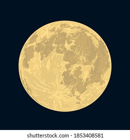 The full Moon is the lunar phase.  Hand-drawn vector illustration. Panorama of the sky.