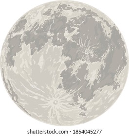 La luna llena es la fase lunar.  Ilustración vectorial dibujada a mano. Panorama del cielo.