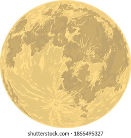 The full Moon is the lunar phase.  Hand-drawn vector illustration. Panorama of the sky.