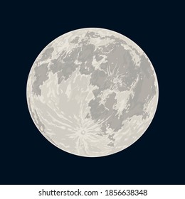 The full Moon is the lunar phase.  Hand-drawn vector illustration. Panorama of the sky.