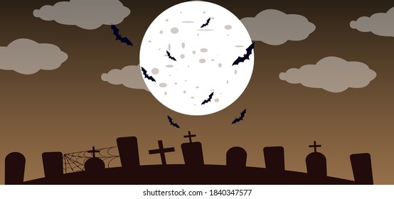 A full moon night in Cemetery halloween background , halloweeb banner and poster design etc 
