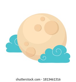 full moon night clouds sky cartoon isolated icon style vector illustration
