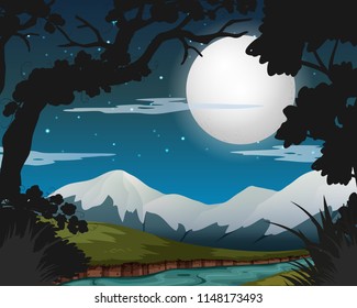 Full moon night in forest illustration