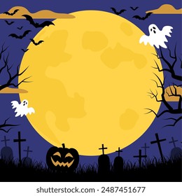 Full moon night Halloween background_vector illustration (1:1)
