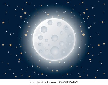 Full moon night icon in flat style. Lunar landscape vector illustration on isolated background. Astrology sign business concept.