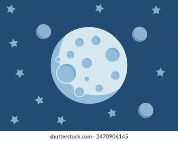 Full moon night icon in flat style. Lunar landscape vector illustration on isolated background. Astrology sign business concept.