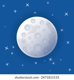 Full moon night icon in flat style. Lunar landscape vector illustration on isolated background. Astrology sign business concept.