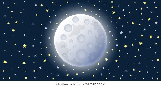 Vollmond-Nacht-Ikone im flachen Stil. Vektorillustration der Mondlandschaft auf isoliertem Hintergrund. In: Astrology sign business concept.