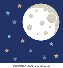 Full moon night icon in flat style. Lunar landscape vector illustration on isolated background. Astrology sign business concept.