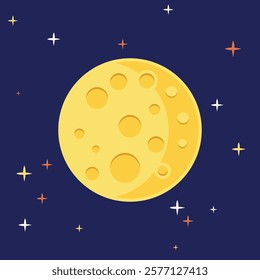 Full moon night icon in flat style. Lunar landscape vector illustration on isolated background. Astrology sign business concept.