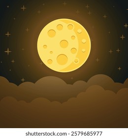 Full moon night icon in flat style. Lunar landscape vector illustration on isolated background. Astrology sign business concept.