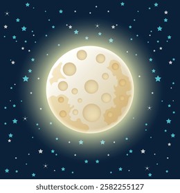 Full moon night icon in flat style. Lunar landscape vector illustration on isolated background. Astrology sign business concept.