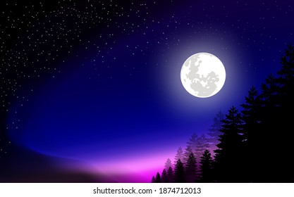 
full moon night illustration vector image with deer in the forest
