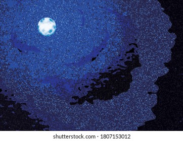 Noche de luna llena. Ilustración de la imagen. vector