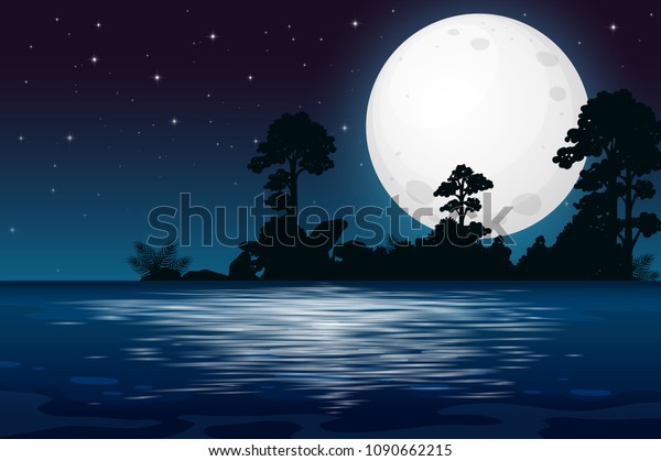 A Full Moon\
Night at the Lake\
illustration