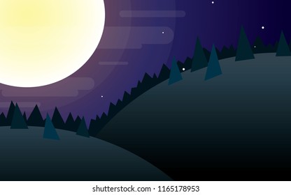Full moon night mountain landscape vector illustration