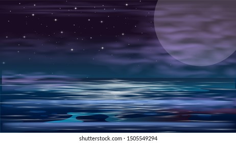 A full moon night at the ocean Background Vector