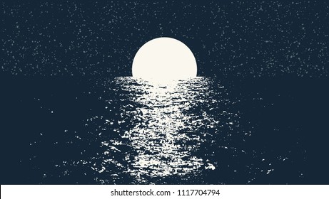 full moon at the night sea.Vector illustration