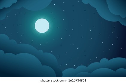 Full moon in night sky with clouds 