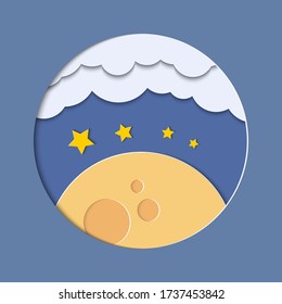 Full moon at night sky with clouds and stars for background. Vector illustration
