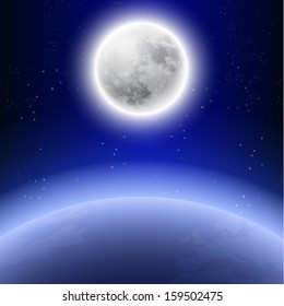 Full moon in the night sky. EPS10 vector.