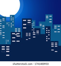 Full Moon in Night Sky Flat Design