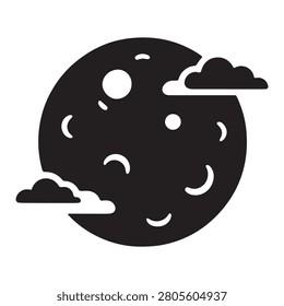 Full moon night sky icon with clouds for nocturnal weather and mystery design elements nocturnal silhouette