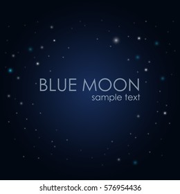 Full moon in the night sky. Little stars around on a blue background. Stock illustration.
