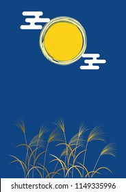Full moon in night sky and Miscanthus sinensis